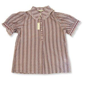 NWT Max Studio Vintage Floral Print Short Sleeve Blouse w Ruffle Detail Size L